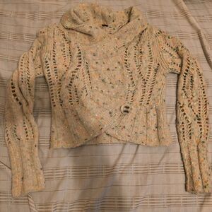 Free People Cream Confetti Knit Cardigan